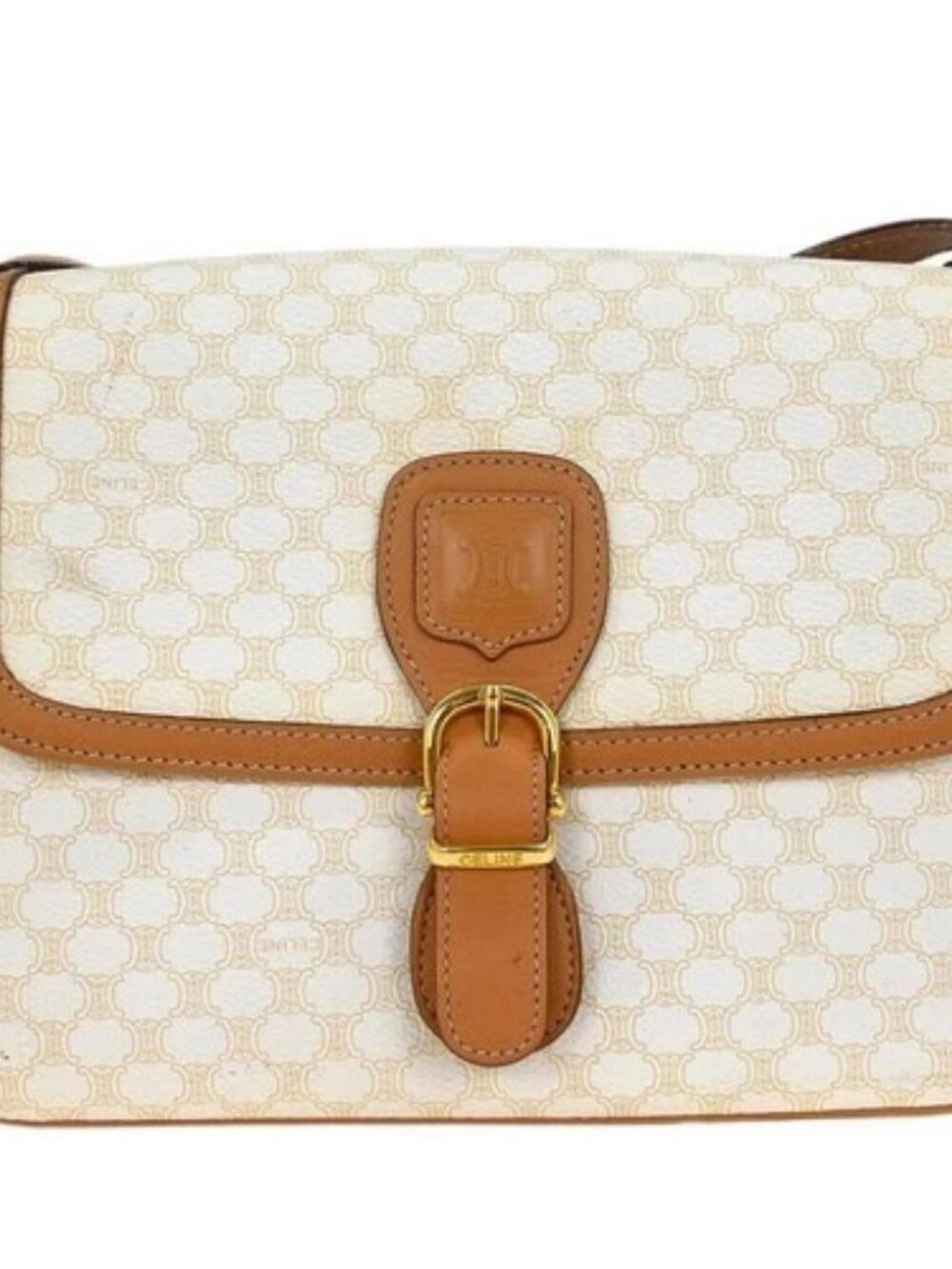 Celine White PVC Macadam Shoulder Bag M15/2 155328